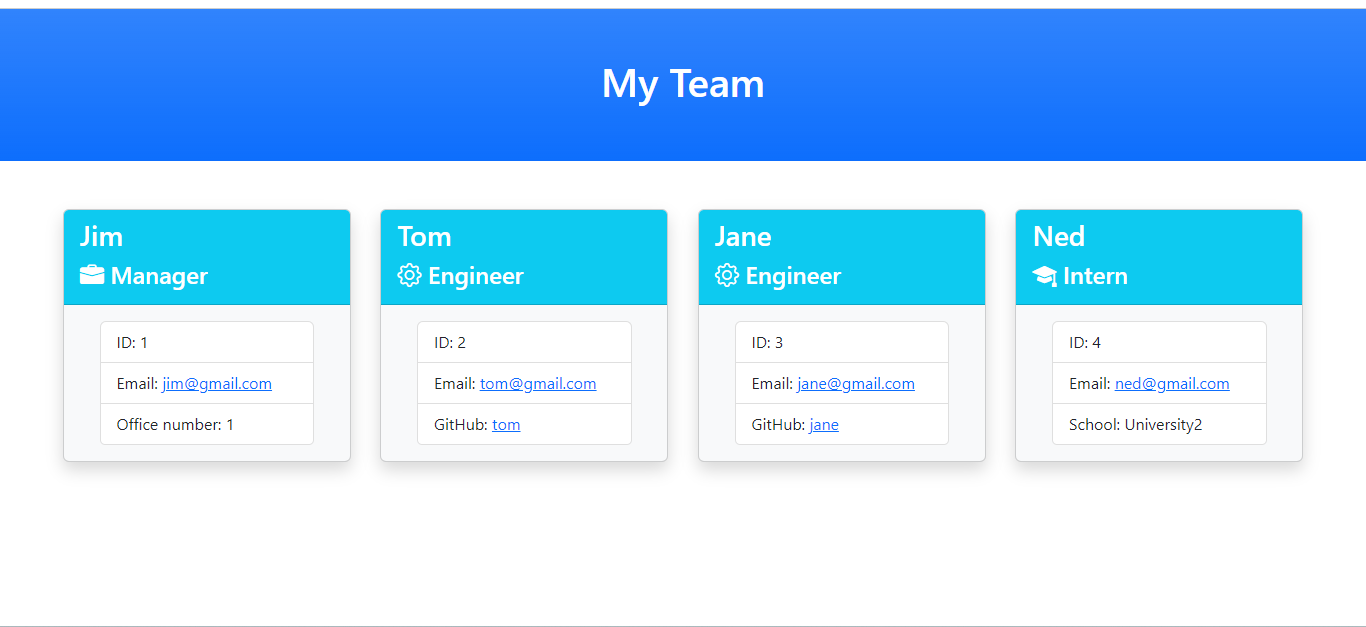 screenshot of an engineering team profile sample
