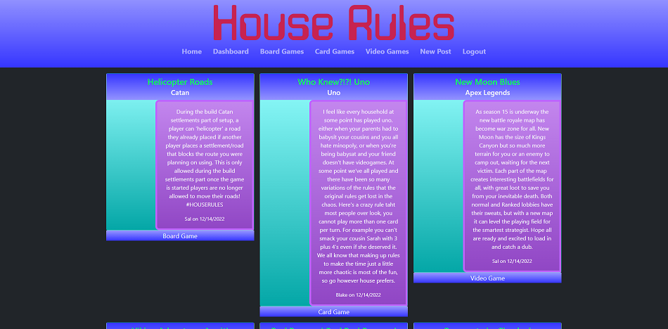 screenshot of House Rules application
