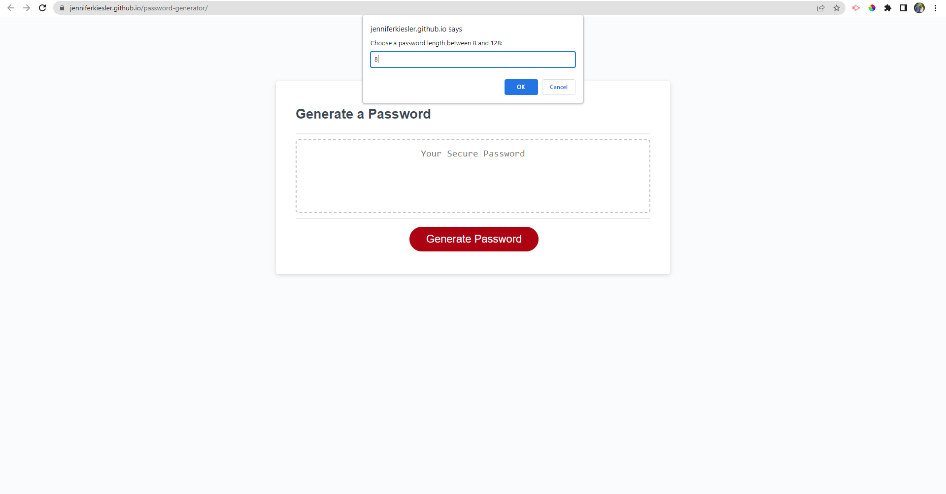 screenshot of password generator