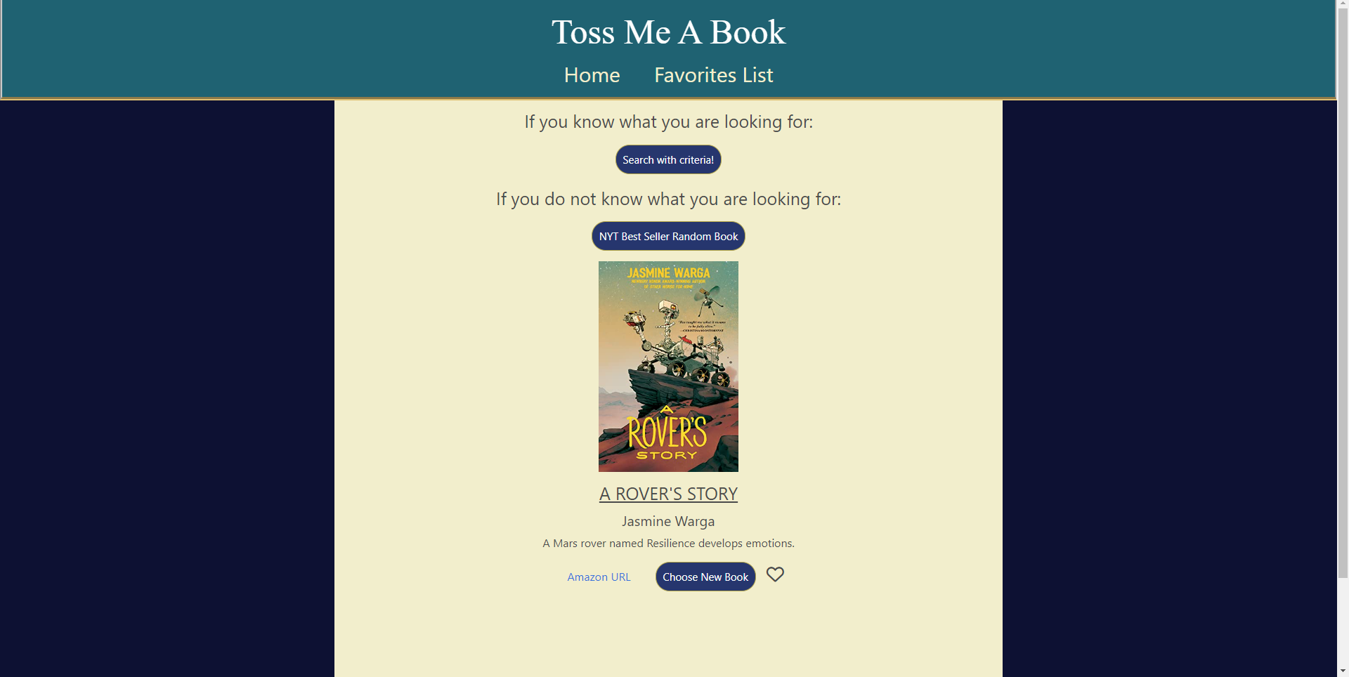 screenshot of Toss Me A Book application