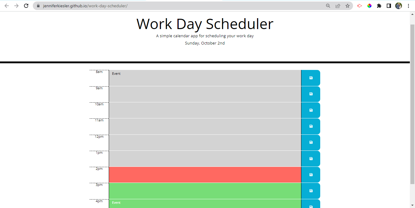 screenshot of work day schedule